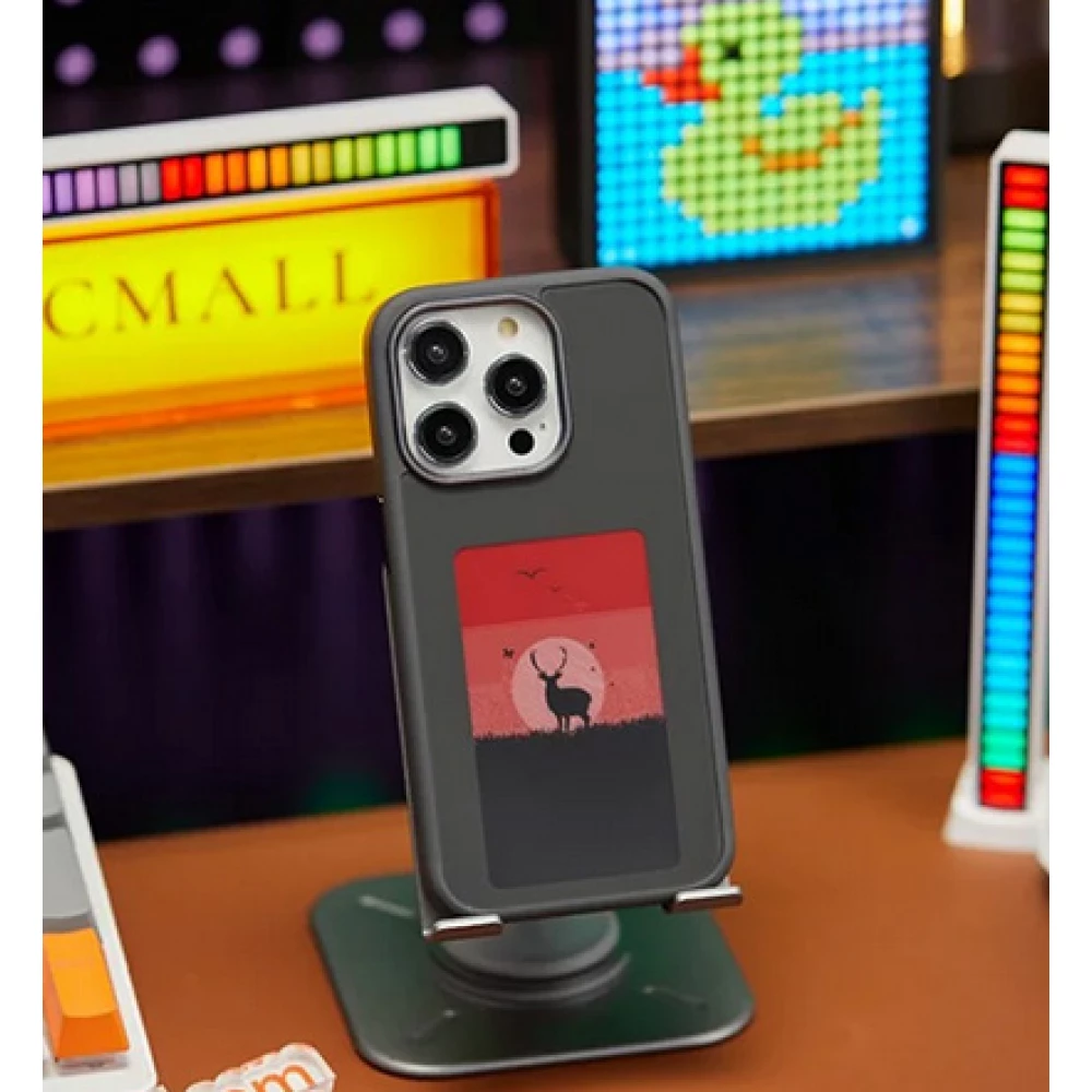 Coque iPhone 15 Pro - E-Ink Display DIY avec technologie NFC pour photo personnalisée - Noir