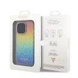 Coque iPhone 15 Pro - Guess dégradé de multifacettes miroir irisé style disco avec logo doré - Multicolore