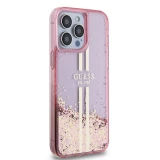 iPhone 15 Pro Case Hülle - Guess starres Gel flüssiger Glitter in Gold und Silber mit goldenem Logo - Rosa