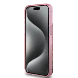iPhone 15 Pro Case Hülle - Guess starres Gel flüssiger Glitter in Gold und Silber mit goldenem Logo - Rosa