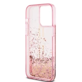 iPhone 15 Pro Case Hülle - Guess starres Gel flüssiger Glitter in Gold und Silber mit goldenem Logo - Rosa
