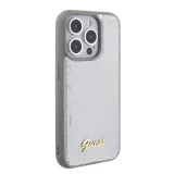 iPhone 15 Pro Max Case Hülle - Guess Anti-Stress Wendepailletten mit goldenem Metalllogo - Silber