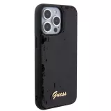 Coque iPhone 15 Pro Max - Guess paillettes réversibles anti-stress avec logo métallique doré - Noir