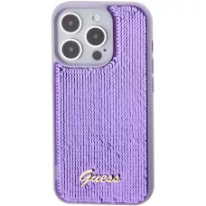 iPhone 15 Pro Max Case Hülle - Guess Anti-Stress Wendepailletten mit goldenem Metalllogo - Violett
