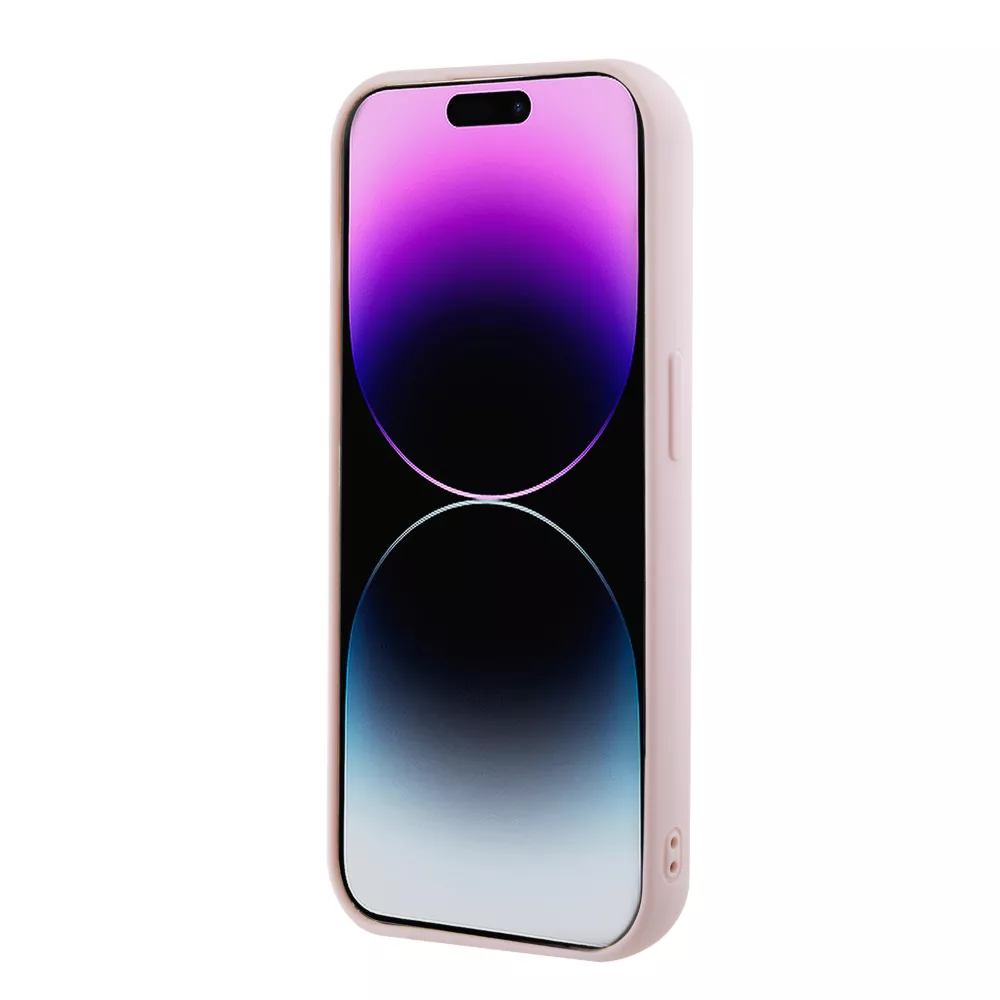 Coque iPhone 15 Pro Max - Guess similicuir molletonné en carreaux et logo doré métallique en relief - Rose clair