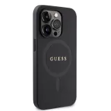 iPhone 15 Pro Case Hülle - Guess Kunstleder Saffiano Gold Metall-Logo und MagSafe - Schwarz