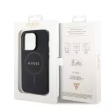 iPhone 15 Pro Case Hülle - Guess Kunstleder Saffiano Gold Metall-Logo und MagSafe - Schwarz