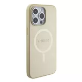 iPhone 15 Pro Case Hülle - Guess Kunstleder Saffiano Gold Metall-Logo und MagSafe - Gold