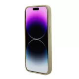 iPhone 15 Pro Case Hülle - Guess Kunstleder Saffiano Gold Metall-Logo und MagSafe - Gold
