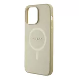 iPhone 15 Pro Case Hülle - Guess Kunstleder Saffiano Gold Metall-Logo und MagSafe - Gold