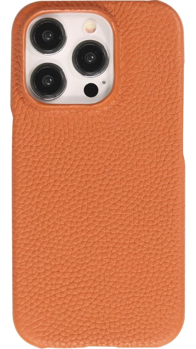 iPhone 15 Pro Case H&uuml;lle - Hardcase Slim aus Echtleder - Braun