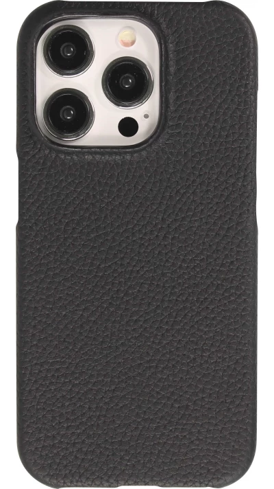 Coque iPhone 15 Pro - Hardcase Slim en cuir v&eacute;ritable - Noir