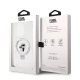 Coque iPhone 14 Pro - Karl Lagerfeld et Choupette gel laqué avec anneau métallique de support amovible intégré et Magsafe - Transparent