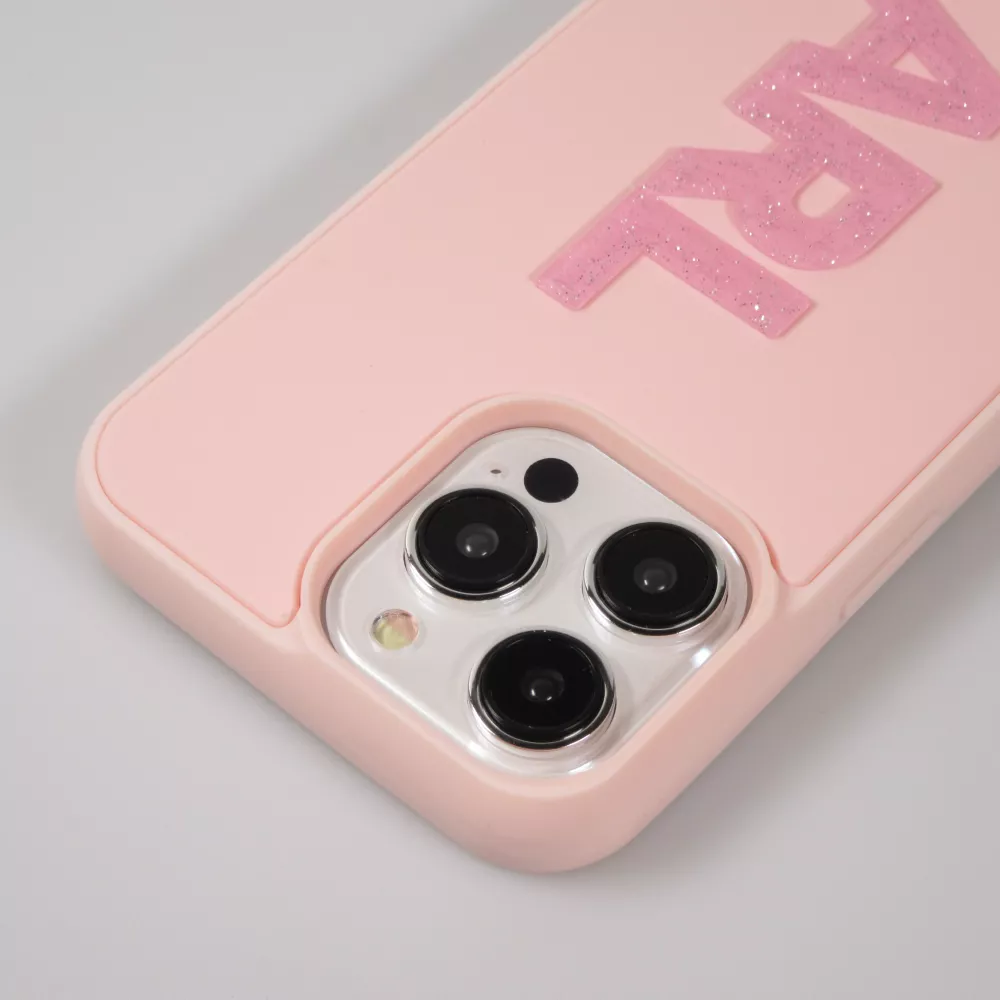 Coque iPhone 15 Pro Max - Karl Lagerfeld silicone mat avec logo 3D pailleté - Rose