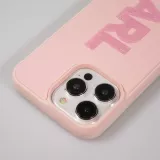 Coque iPhone 15 Pro Max - Karl Lagerfeld silicone mat avec logo 3D pailleté - Rose