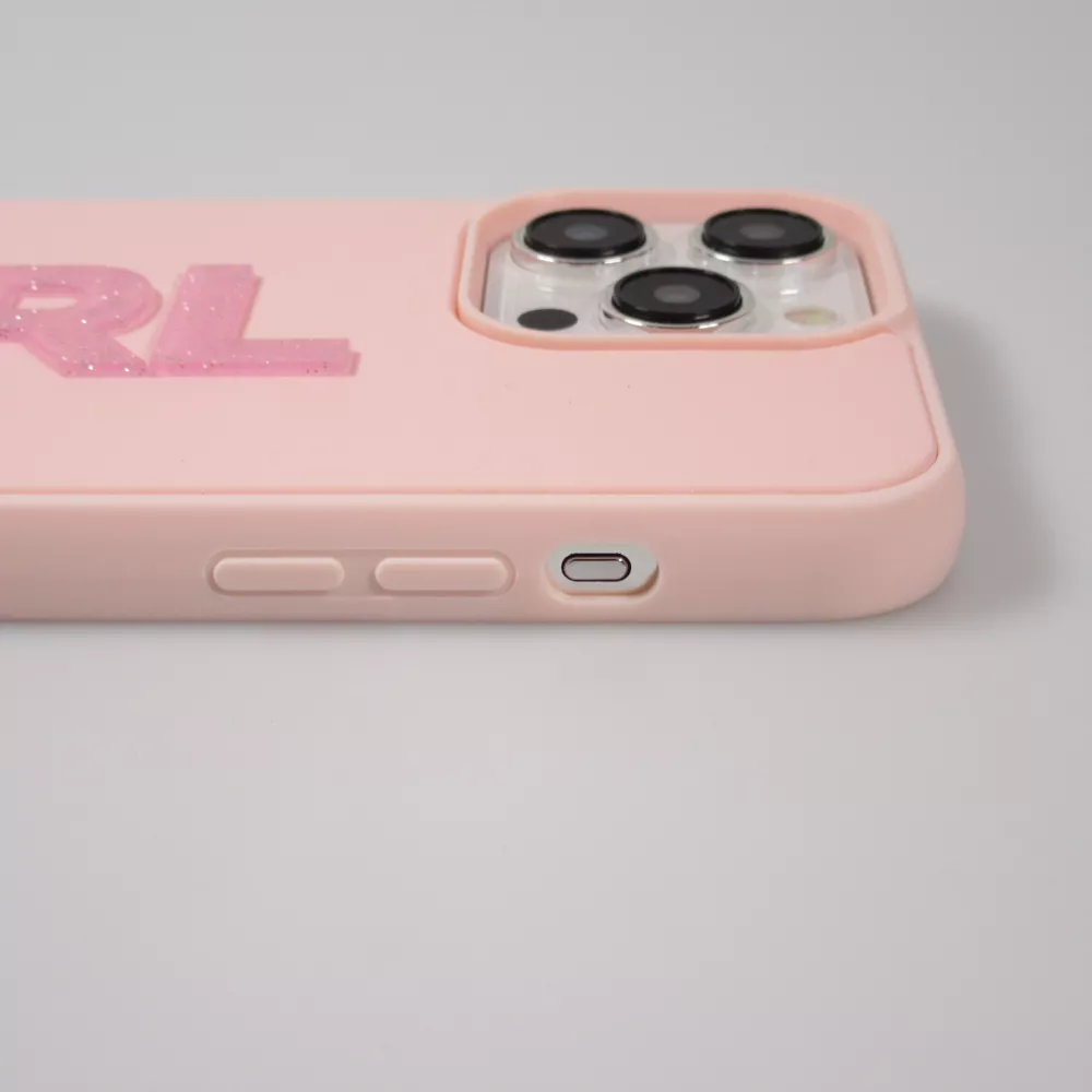 Coque iPhone 15 Pro Max - Karl Lagerfeld silicone mat avec logo 3D pailleté - Rose