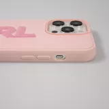 Coque iPhone 15 Pro Max - Karl Lagerfeld silicone mat avec logo 3D pailleté - Rose
