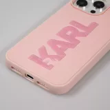 Coque iPhone 15 Pro Max - Karl Lagerfeld silicone mat avec logo 3D pailleté - Rose