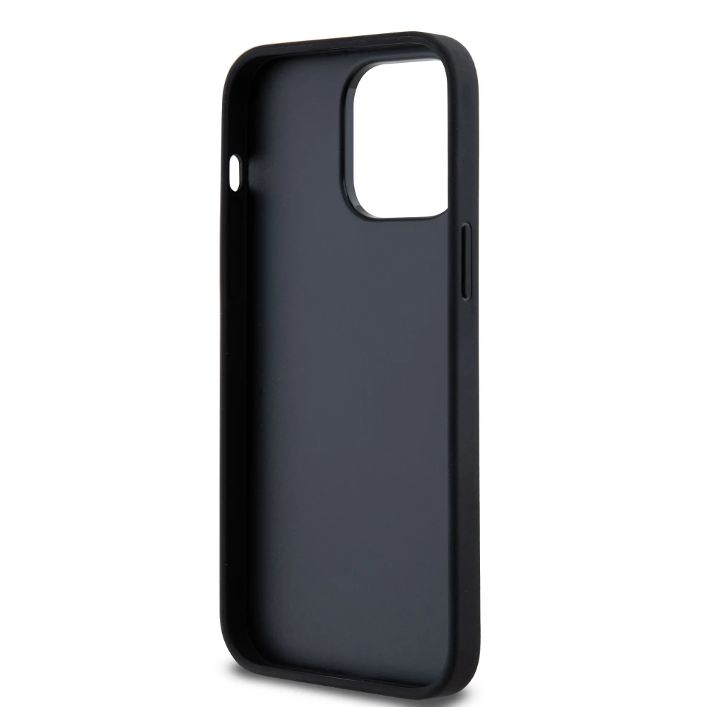 iPhone 15 Pro Max Case H&uuml;lle - DKNY Silikon Kunstleder Monogramm Metall-Logo - Schwarz