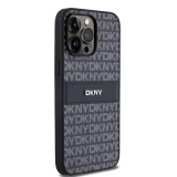 iPhone 15 Pro Max Case H&uuml;lle - DKNY Silikon Kunstleder Monogramm Metall-Logo - Schwarz