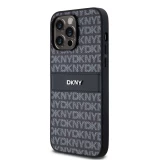 iPhone 15 Pro Max Case H&uuml;lle - DKNY Silikon Kunstleder Monogramm Metall-Logo - Schwarz