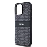 iPhone 15 Pro Max Case H&uuml;lle - DKNY Silikon Kunstleder Monogramm Metall-Logo - Schwarz