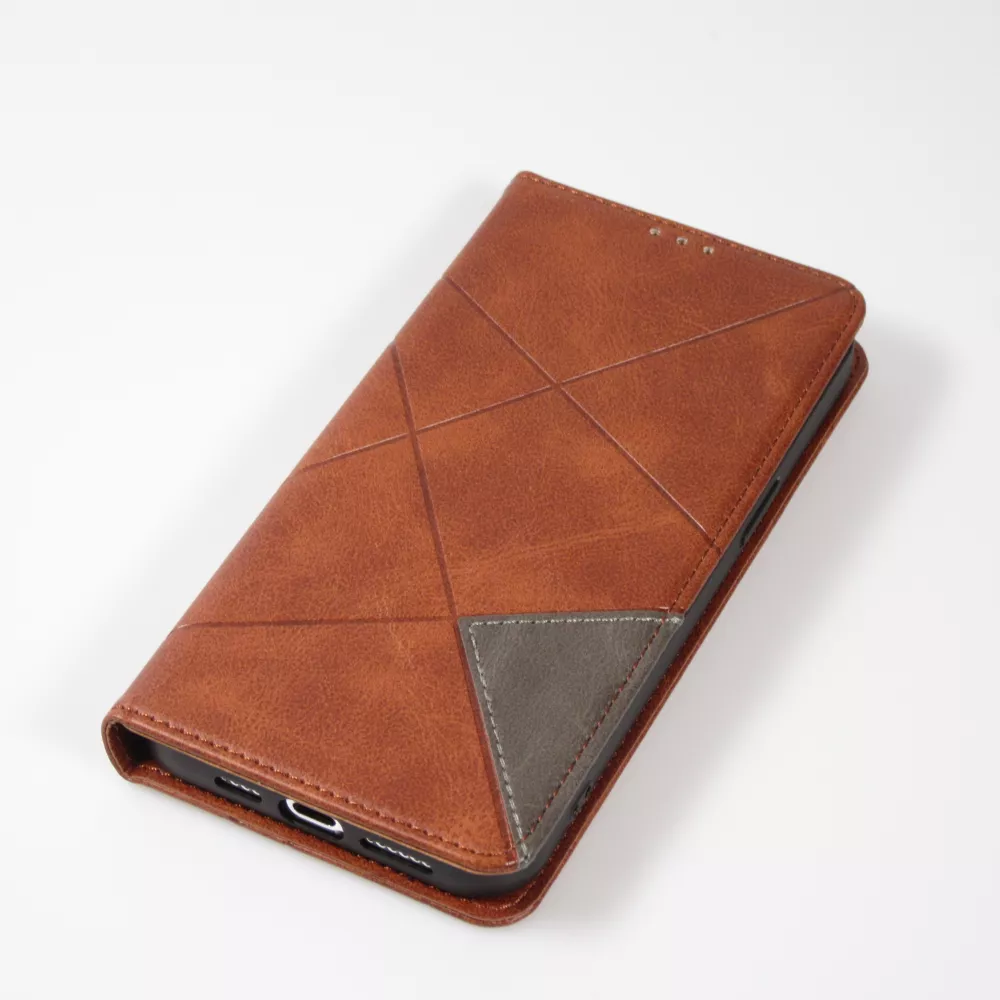 Coque iPhone 17e / 16e - Flip Géometrique brun foncé