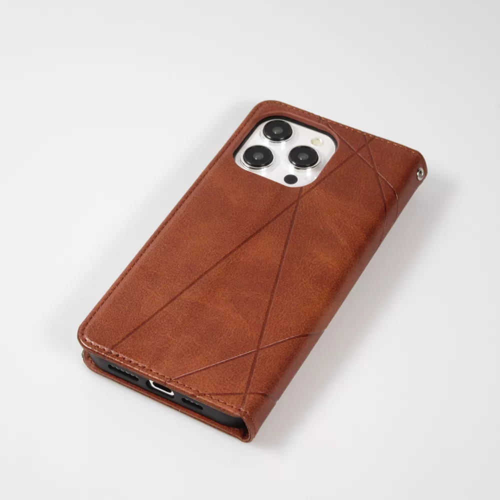 Coque iPhone 17e / 16e - Flip Géometrique brun foncé