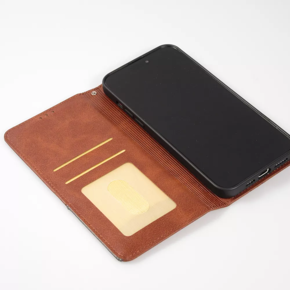 Coque iPhone 17e / 16e - Flip Géometrique brun foncé