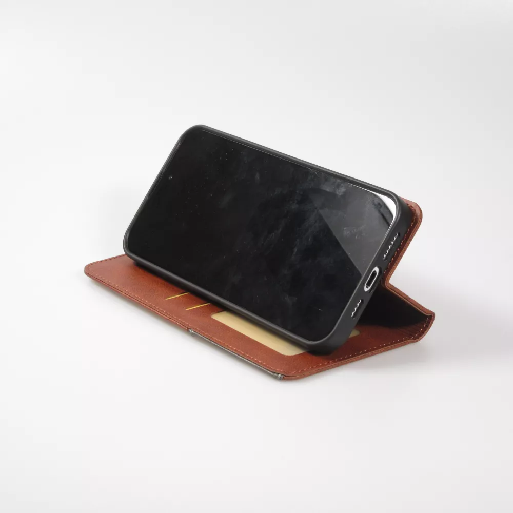 Coque iPhone 17e / 16e - Flip Géometrique brun foncé