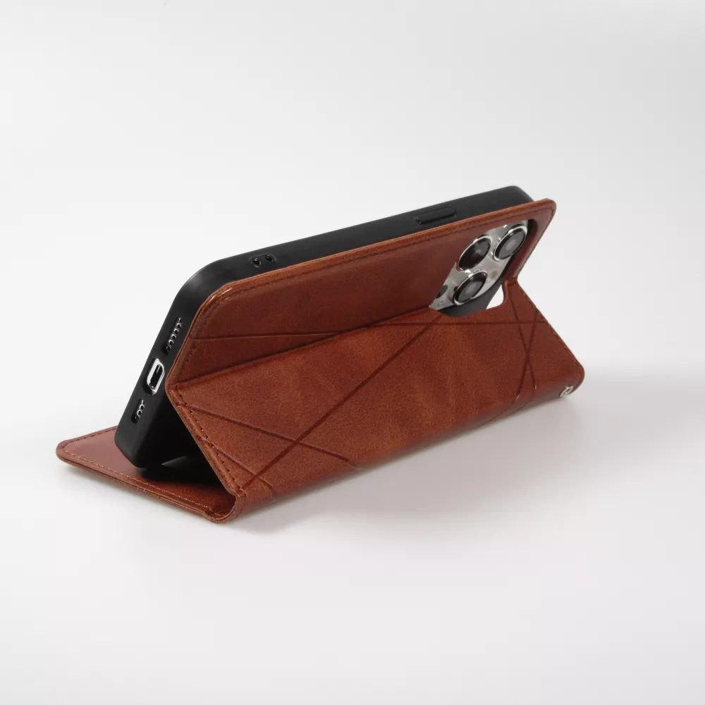 Coque iPhone 17e / 16e - Flip Géometrique brun foncé