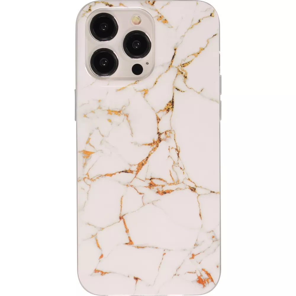 Coque iPhone 15 Pro - Gel Glossy Marbre - Blanc