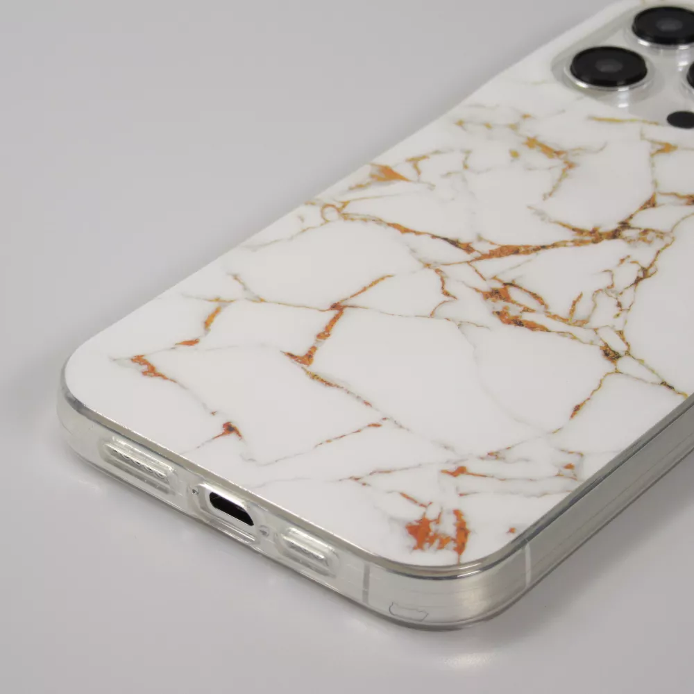 Coque iPhone 15 Pro - Gel Glossy Marbre - Blanc