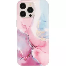Coque iPhone 15 Pro - Gel Glossy Marbre - Rose/bleu