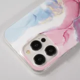 Coque iPhone 15 Pro - Gel Glossy Marbre - Rose/bleu