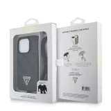 Coque iPhone 15 Pro - Guess monogramme similicuir logo métal et strass avec lanière amovible - Noir
