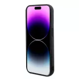 Coque iPhone 15 Pro Max - Guess similicuir molletonné en carreaux et logo doré métallique en relief - Noir