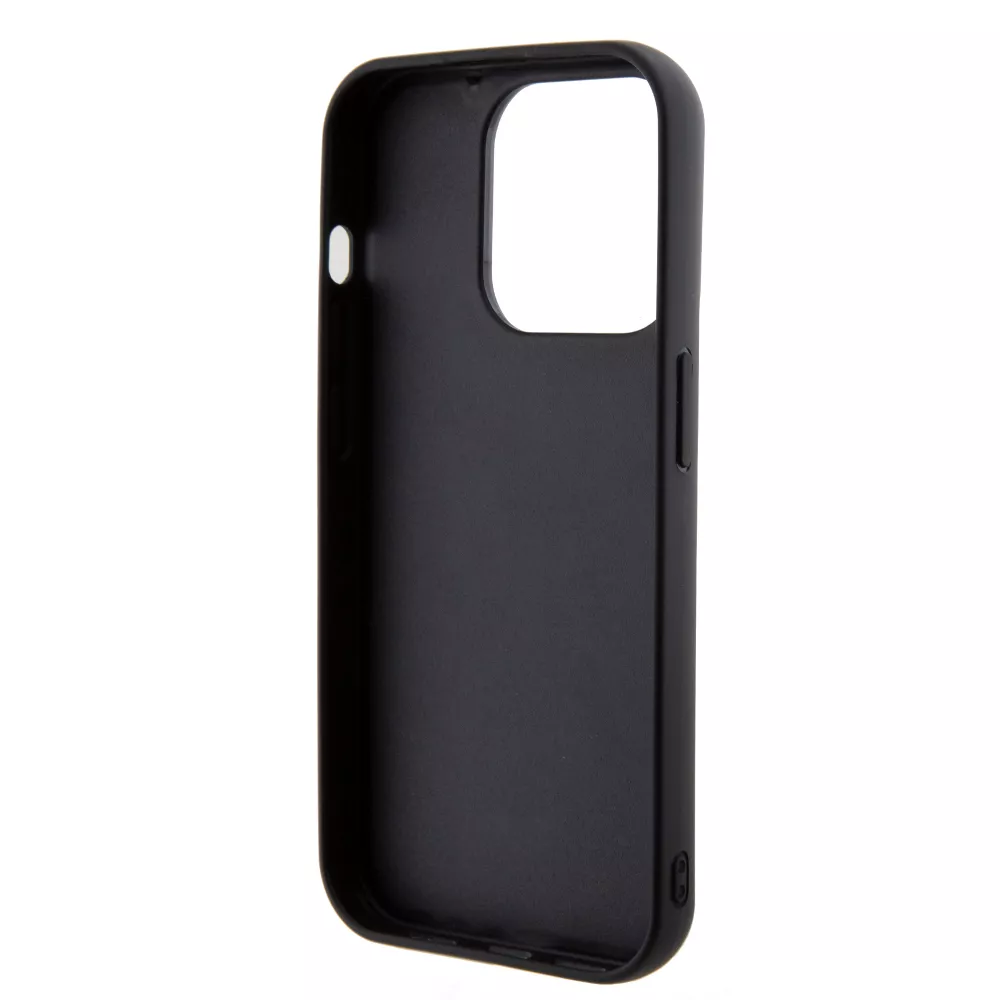 Coque iPhone 15 Pro Max - Guess similicuir molletonné en carreaux et logo doré métallique en relief - Noir