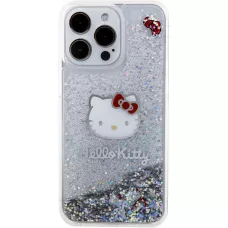 Coque iPhone 15 Pro - Hello Kitty gel rigide avec paillettes/glitters liquides - Transparent