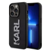 Coque iPhone 15 Pro - Karl Lagerfeld silicone mat avec logo 3D pailleté - Noir