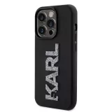 Coque iPhone 15 Pro - Karl Lagerfeld silicone mat avec logo 3D pailleté - Noir