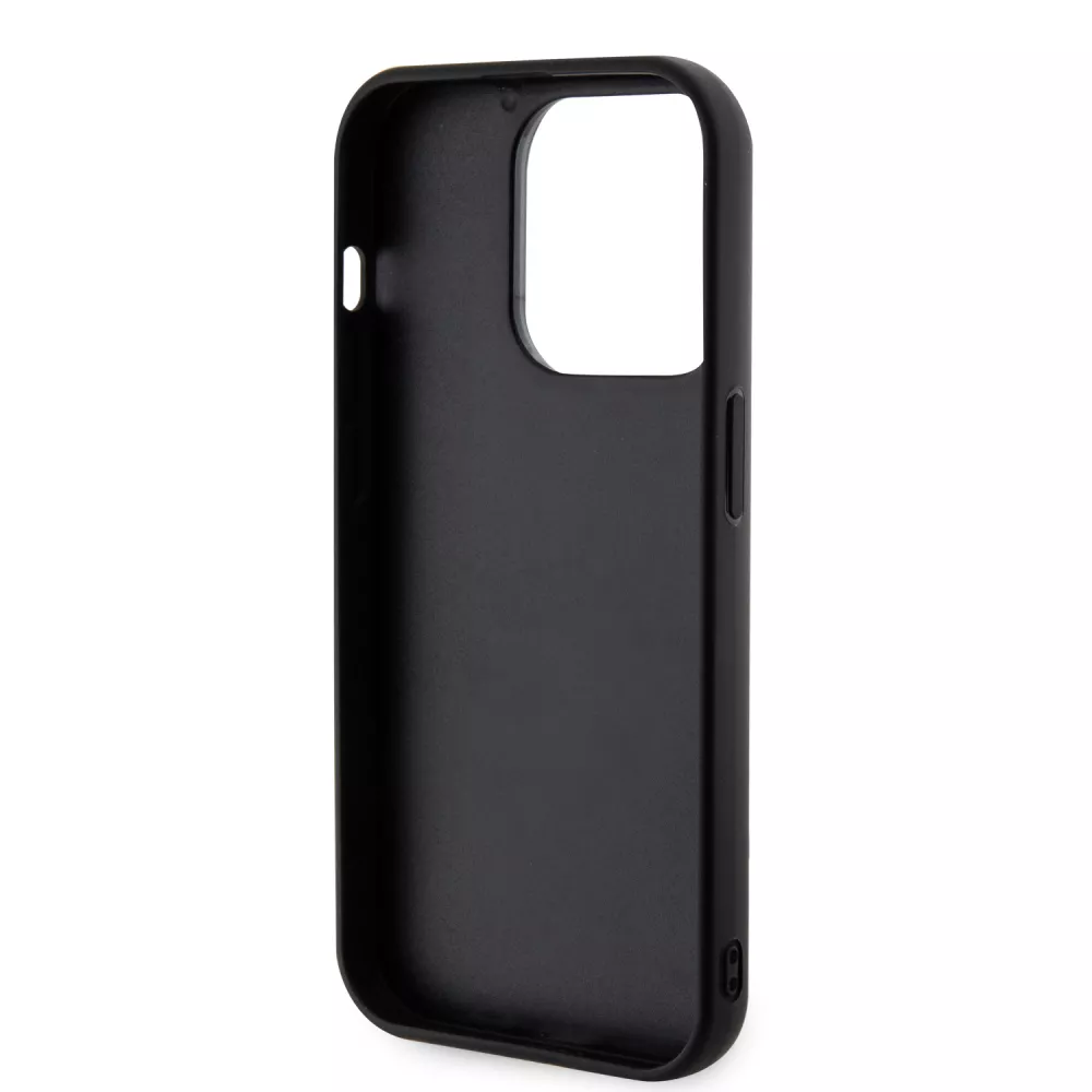 Coque iPhone 15 Pro - Karl Lagerfeld silicone mat avec logo 3D pailleté - Noir