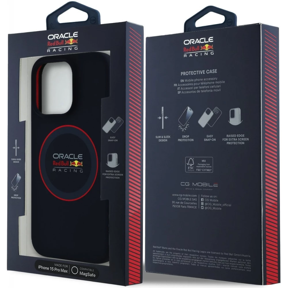 iPhone 15 Pro Case Hülle - Red Bull Racing MagSafe Silikonhülle mit rotem Ring - Blau