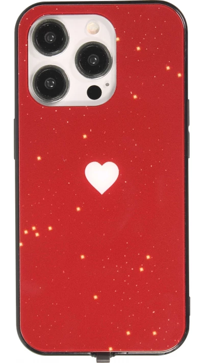 Coque iPhone 15 Pro Max - Silicone Glossy lumière LED intégrée avec port USB-C - Shiny Heart - Rouge