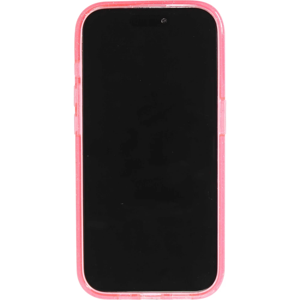 Coque iPhone 15 Pro Max - Silicone rigide avec dos paillettes et MagSafe - Rose