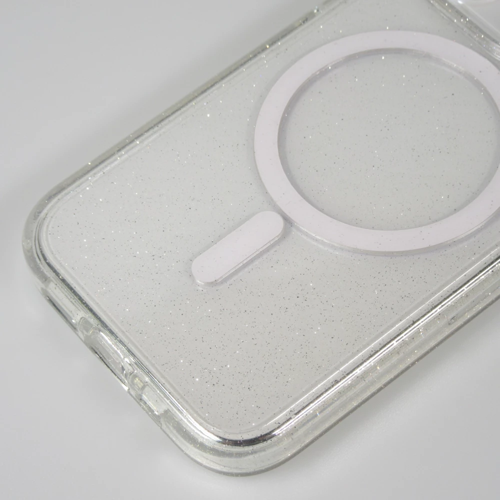 Coque iPhone 15 Pro Max - Silicone rigide avec dos paillettes et MagSafe - Transparent