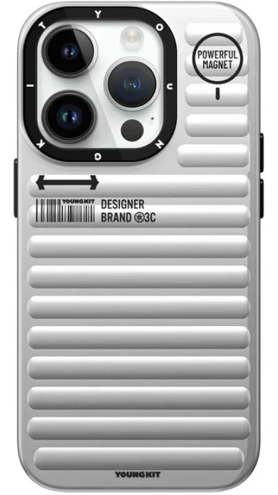 Coque iPhone 15 Pro Max - Youngkit True Color Luggage-Inspired avec MagSafe - Argent