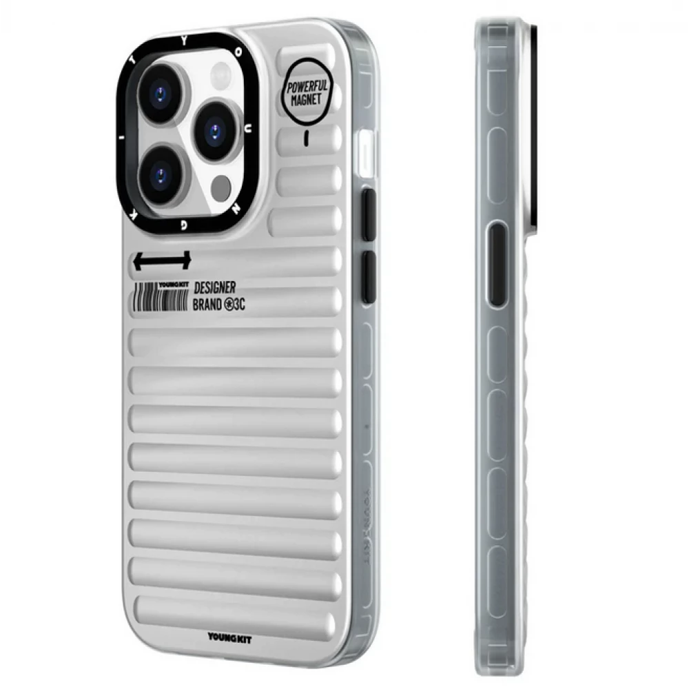 iPhone 15 Pro Max Case Hülle - Youngkit True Color Luggage-Inspired mit MagSafe - Silber