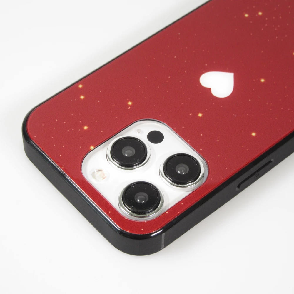 Coque iPhone 15 Pro - Silicone Glossy lumière LED intégrée avec port USB-C - Shiny Heart - Rouge