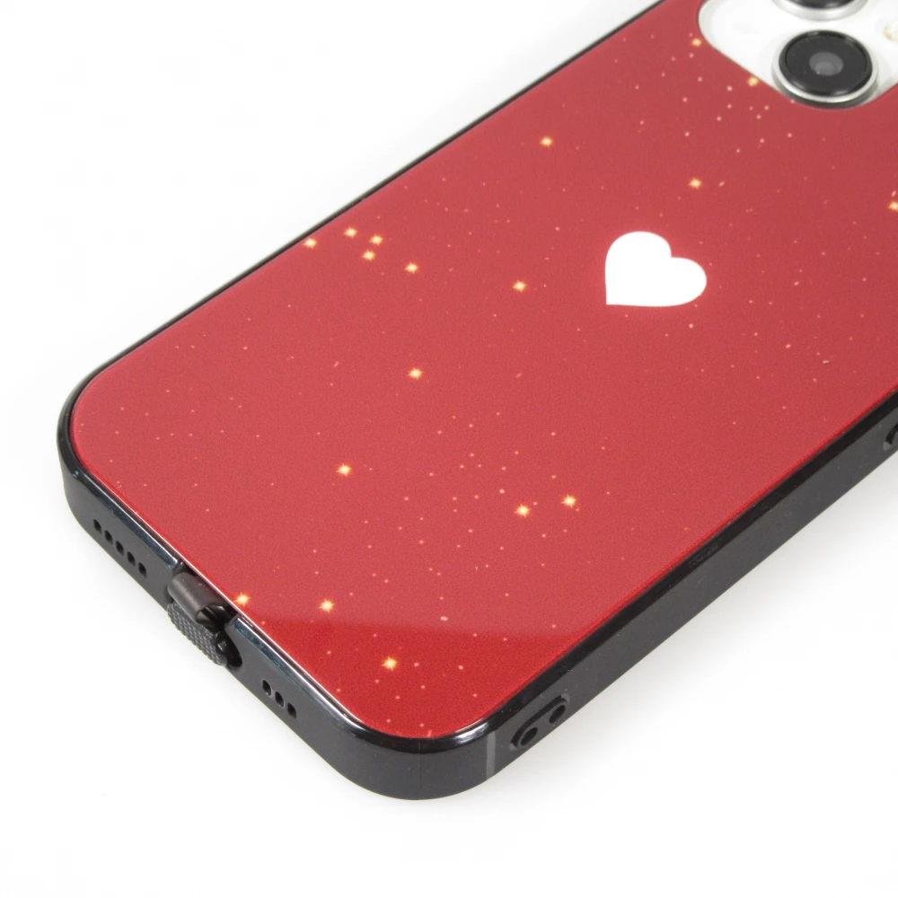 Coque iPhone 15 Pro - Silicone Glossy lumière LED intégrée avec port USB-C - Shiny Heart - Rouge